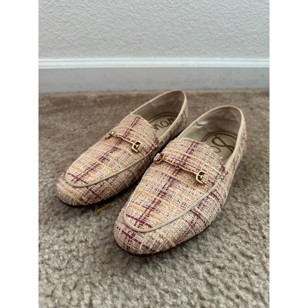 Sam Edelman Lorraine Gold Boucle Tweed Plaid Horsebit Loafers Flats 7M 37